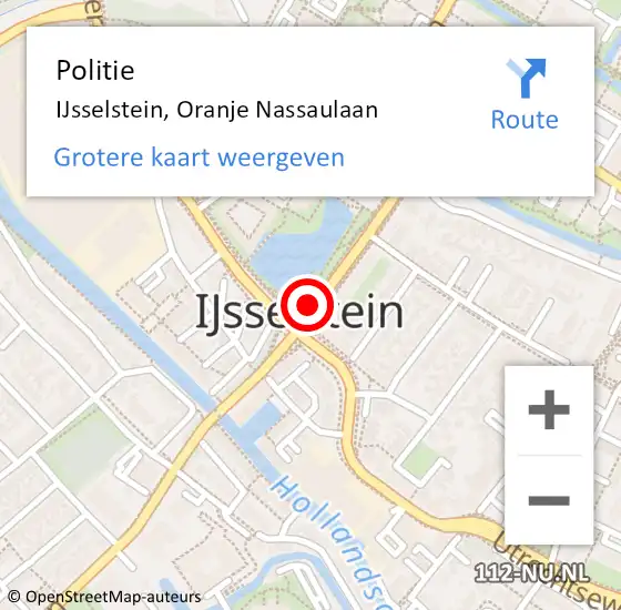 Locatie op kaart van de 112 melding: Politie IJsselstein, Oranje Nassaulaan op 11 december 2019 13:47