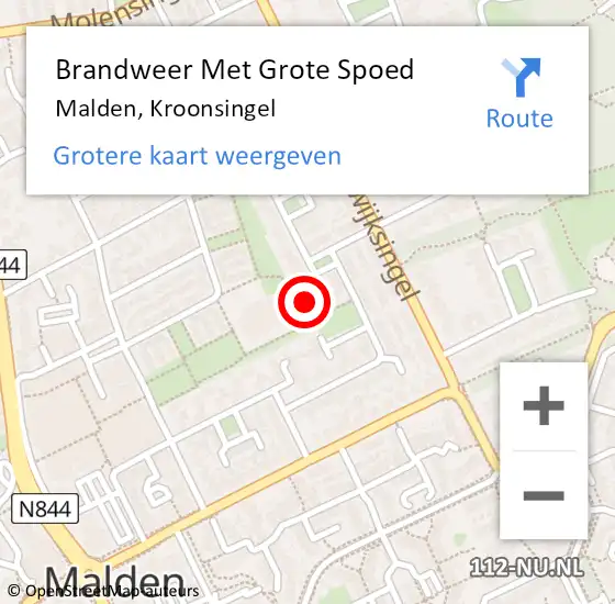 Locatie op kaart van de 112 melding: Brandweer Met Grote Spoed Naar Malden, Kroonsingel op 11 december 2019 14:36