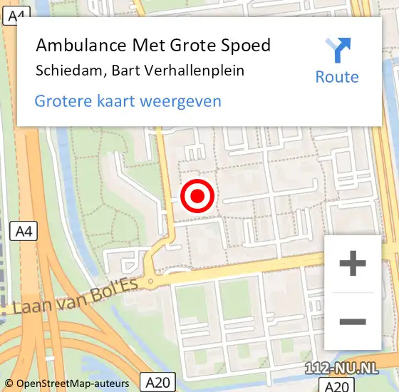 Locatie op kaart van de 112 melding: Ambulance Met Grote Spoed Naar Schiedam, Bart Verhallenplein op 11 december 2019 14:48