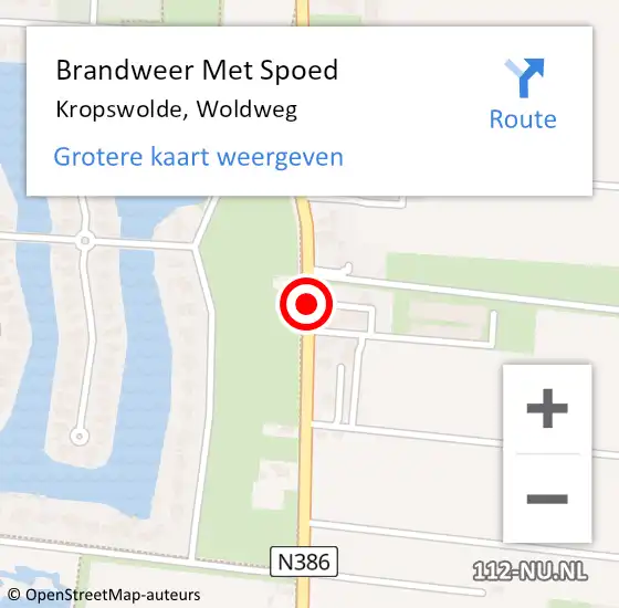 Locatie op kaart van de 112 melding: Brandweer Met Spoed Naar Kropswolde, Woldweg op 11 december 2019 15:32