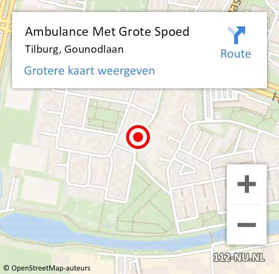 Locatie op kaart van de 112 melding: Ambulance Met Grote Spoed Naar Tilburg, Gounodlaan op 11 december 2019 16:14