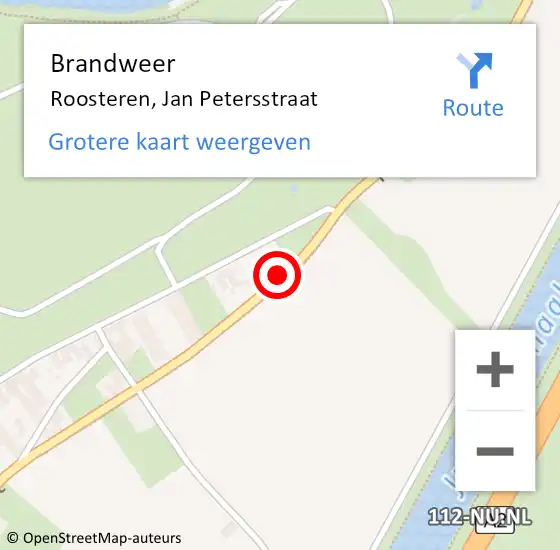 Locatie op kaart van de 112 melding: Brandweer Roosteren, Jan Petersstraat op 11 december 2019 16:44