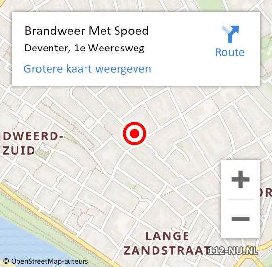 Locatie op kaart van de 112 melding: Brandweer Met Spoed Naar Deventer, 1e Weerdsweg op 11 december 2019 17:10