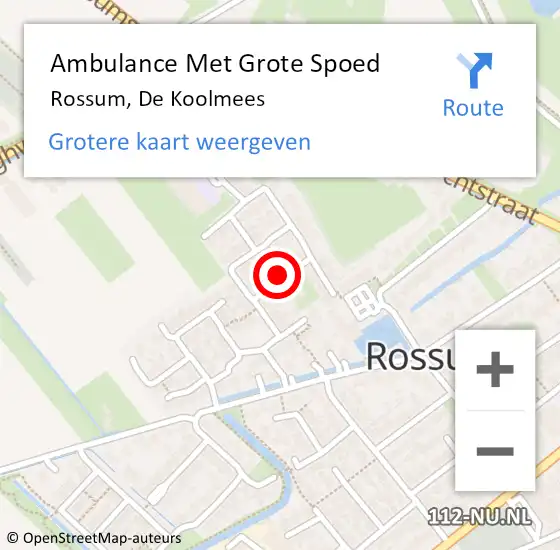 Locatie op kaart van de 112 melding: Ambulance Met Grote Spoed Naar Rossum, De Koolmees op 11 december 2019 17:38