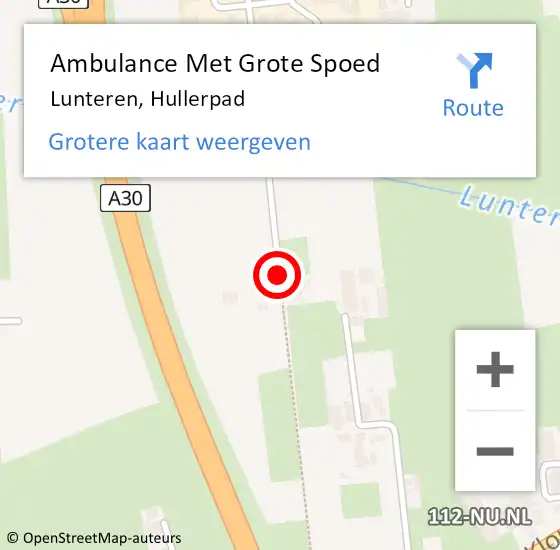 Locatie op kaart van de 112 melding: Ambulance Met Grote Spoed Naar Lunteren, Hullerpad op 11 december 2019 18:01