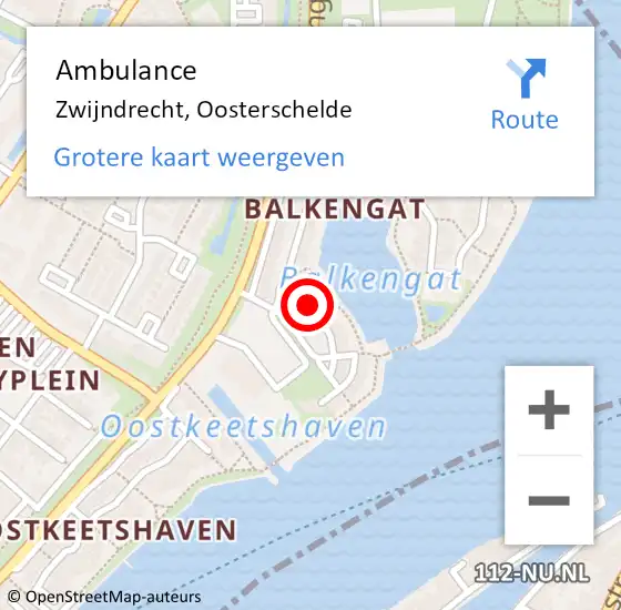 Locatie op kaart van de 112 melding: Ambulance Zwijndrecht, Oosterschelde op 11 december 2019 21:03