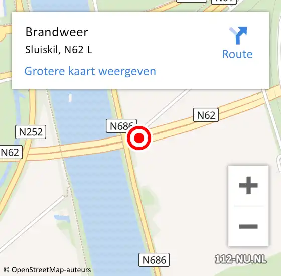 Locatie op kaart van de 112 melding: Brandweer Sluiskil, N62 L op 11 december 2019 21:05