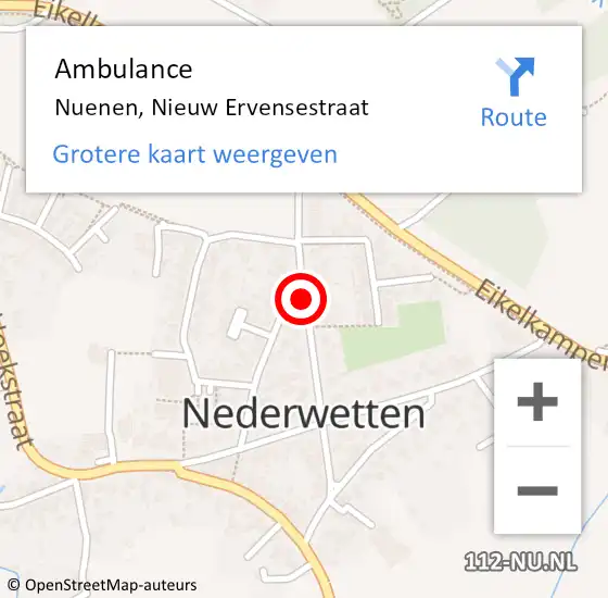 Locatie op kaart van de 112 melding: Ambulance Nuenen, Nieuw Ervensestraat op 11 december 2019 21:33