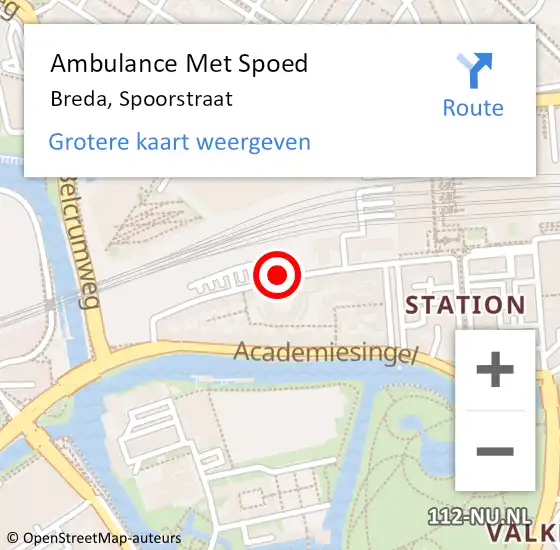 Locatie op kaart van de 112 melding: Ambulance Met Spoed Naar Breda, Spoorstraat op 12 december 2019 02:53