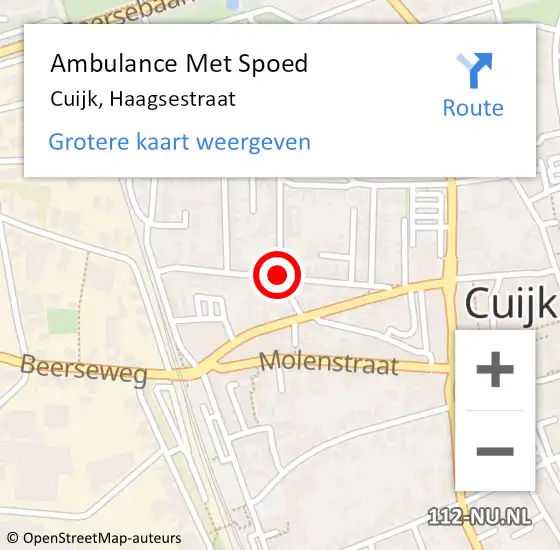 Locatie op kaart van de 112 melding: Ambulance Met Spoed Naar Cuijk, Haagsestraat op 12 december 2019 03:52