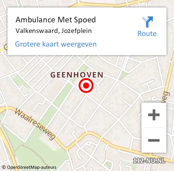 Locatie op kaart van de 112 melding: Ambulance Met Spoed Naar Valkenswaard, Jozefplein op 12 december 2019 05:27