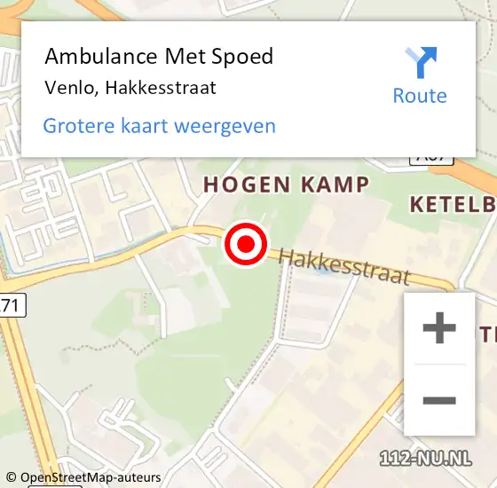 Locatie op kaart van de 112 melding: Ambulance Met Spoed Naar Venlo, Hakkesstraat op 12 december 2019 06:58