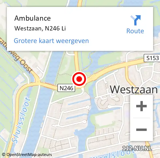 Locatie op kaart van de 112 melding: Ambulance Westzaan, N246 Li op 12 december 2019 07:41