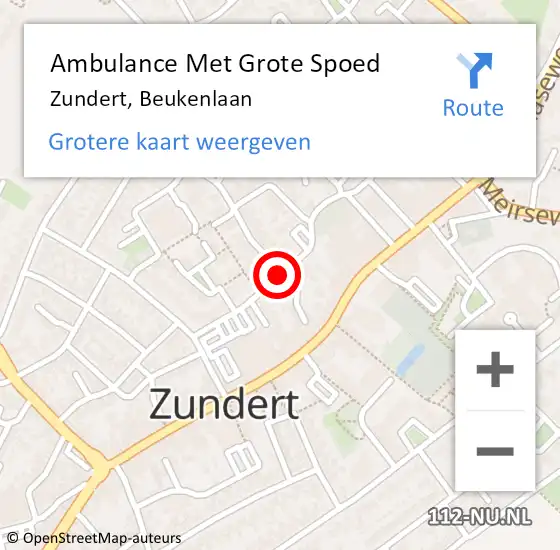 Locatie op kaart van de 112 melding: Ambulance Met Grote Spoed Naar Zundert, Beukenlaan op 12 december 2019 08:07