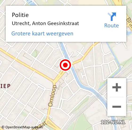 Locatie op kaart van de 112 melding: Politie Utrecht, Anton Geesinkstraat op 12 december 2019 08:41