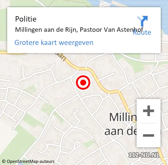 Locatie op kaart van de 112 melding: Politie Millingen aan de Rijn, Pastoor Van Astenhof op 12 december 2019 09:25