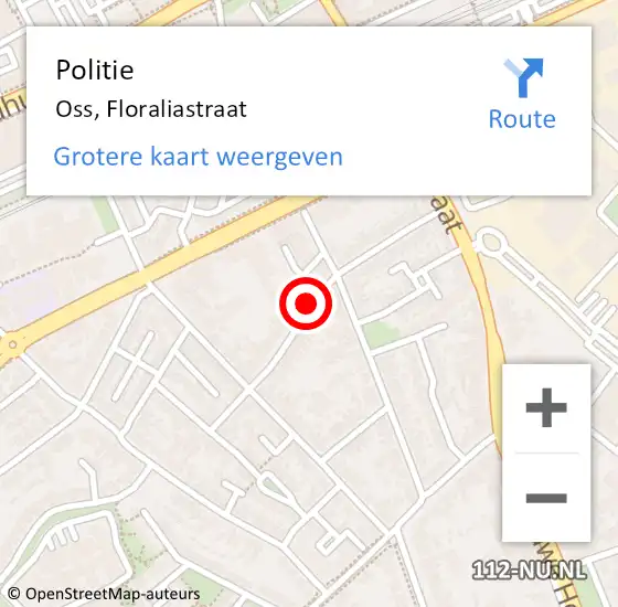 Locatie op kaart van de 112 melding: Politie Oss, Floraliastraat op 12 december 2019 10:31