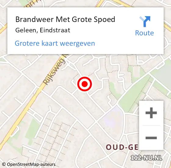 Locatie op kaart van de 112 melding: Brandweer Met Grote Spoed Naar Geleen, Eindstraat op 12 december 2019 11:02