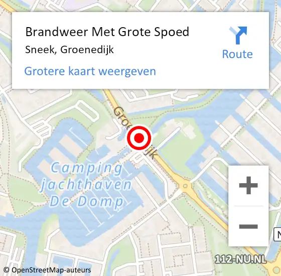 Locatie op kaart van de 112 melding: Brandweer Met Grote Spoed Naar Sneek, Groenedijk op 12 december 2019 11:11