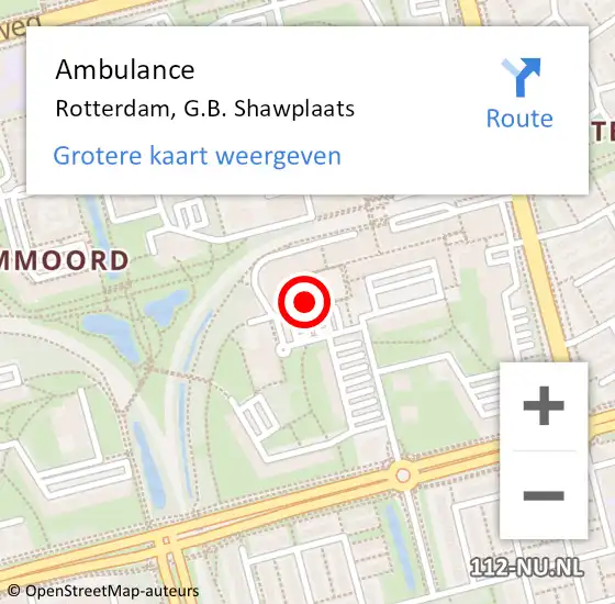 Locatie op kaart van de 112 melding: Ambulance Rotterdam, G.B. Shawplaats op 12 december 2019 11:12