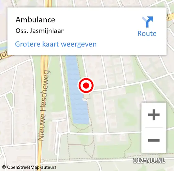 Locatie op kaart van de 112 melding: Ambulance Oss, Jasmijnlaan op 12 december 2019 12:55