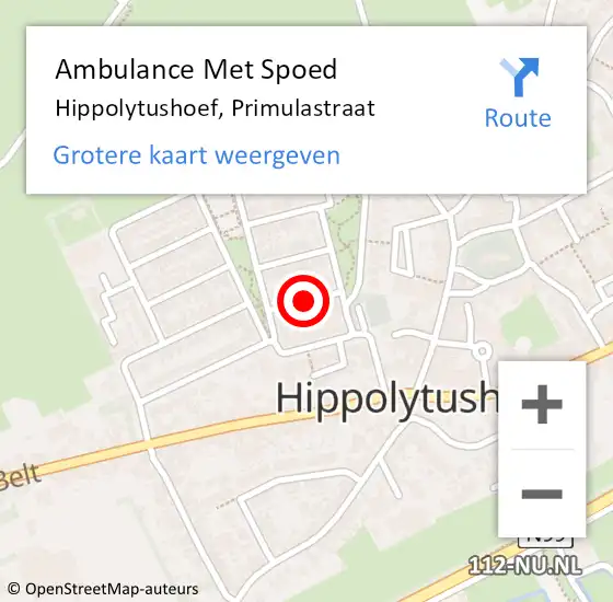 Locatie op kaart van de 112 melding: Ambulance Met Spoed Naar Hippolytushoef, Primulastraat op 12 december 2019 13:07