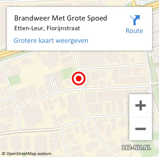 Locatie op kaart van de 112 melding: Brandweer Met Grote Spoed Naar Etten-Leur, Florijnstraat op 12 december 2019 13:16