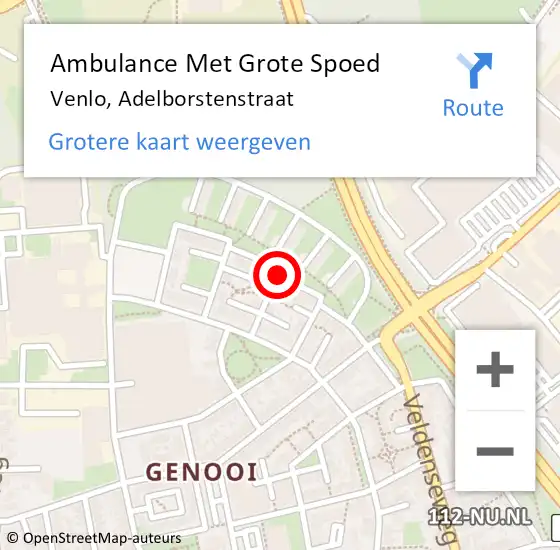 Locatie op kaart van de 112 melding: Ambulance Met Grote Spoed Naar Venlo, Adelborstenstraat op 12 december 2019 13:34