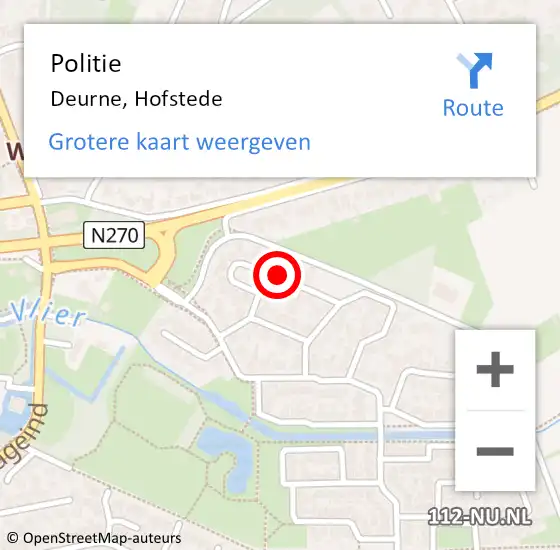 Locatie op kaart van de 112 melding: Politie Deurne, Hofstede op 12 december 2019 13:39