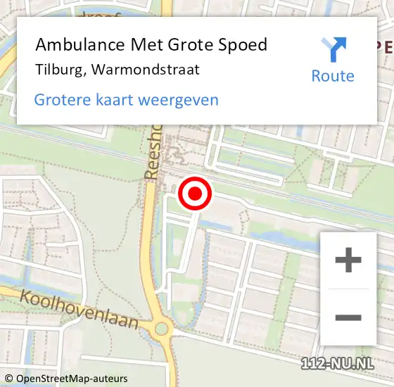 Locatie op kaart van de 112 melding: Ambulance Met Grote Spoed Naar Tilburg, Warmondstraat op 12 december 2019 13:48