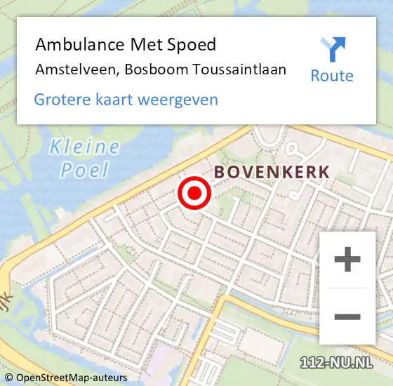 Locatie op kaart van de 112 melding: Ambulance Met Spoed Naar Amstelveen, Bosboom Toussaintlaan op 12 december 2019 15:04