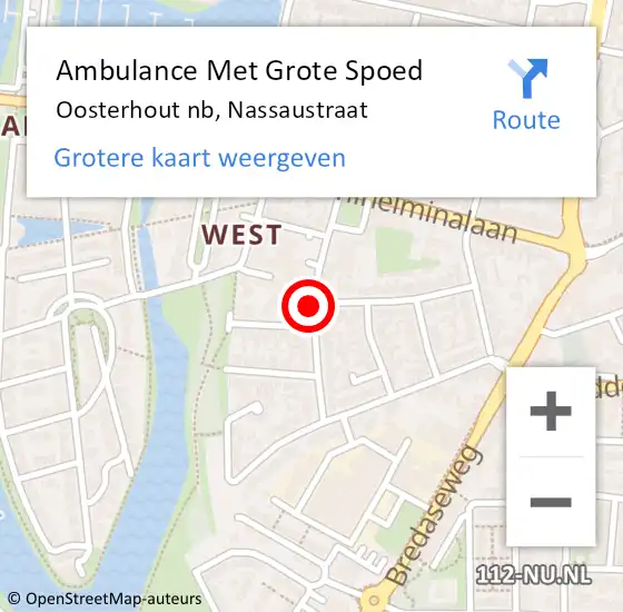 Locatie op kaart van de 112 melding: Ambulance Met Grote Spoed Naar Oosterhout nb, Nassaustraat op 12 december 2019 15:23