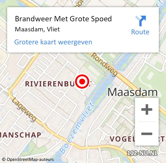 Locatie op kaart van de 112 melding: Brandweer Met Grote Spoed Naar Maasdam, Vliet op 12 december 2019 16:29