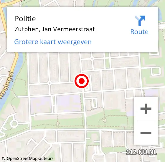 Locatie op kaart van de 112 melding: Politie Zutphen, Jan Vermeerstraat op 12 december 2019 17:05