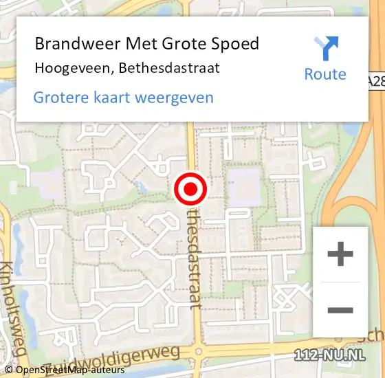 Locatie op kaart van de 112 melding: Brandweer Met Grote Spoed Naar Hoogeveen, Bethesdastraat op 12 december 2019 17:53