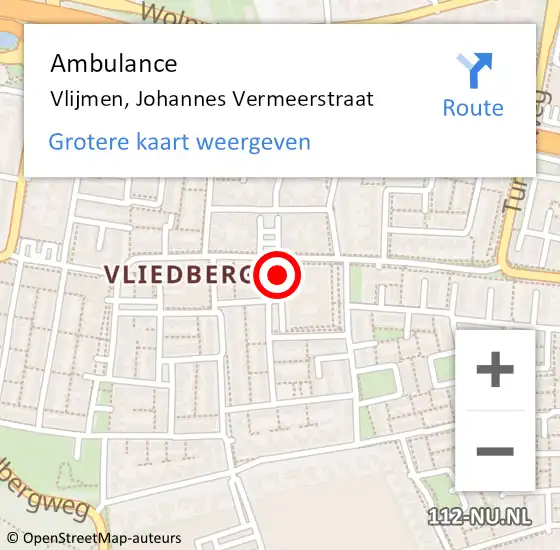 Locatie op kaart van de 112 melding: Ambulance Vlijmen, Johannes Vermeerstraat op 12 december 2019 17:55