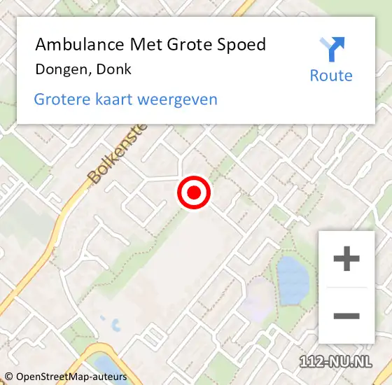 Locatie op kaart van de 112 melding: Ambulance Met Grote Spoed Naar Dongen, Donk op 12 december 2019 20:18