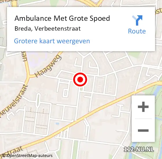 Locatie op kaart van de 112 melding: Ambulance Met Grote Spoed Naar Breda, Verbeetenstraat op 12 december 2019 22:49