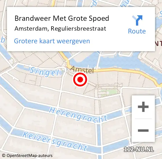 Locatie op kaart van de 112 melding: Brandweer Met Grote Spoed Naar Amsterdam, Reguliersbreestraat op 12 december 2019 23:06