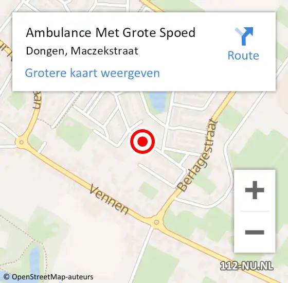 Locatie op kaart van de 112 melding: Ambulance Met Grote Spoed Naar Dongen, Maczekstraat op 12 december 2019 23:26