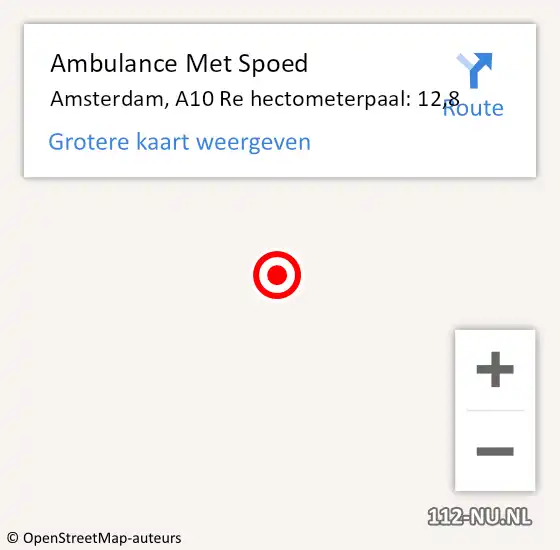 Locatie op kaart van de 112 melding: Ambulance Met Spoed Naar Amsterdam, A10 Re hectometerpaal: 12,8 op 13 december 2019 00:01