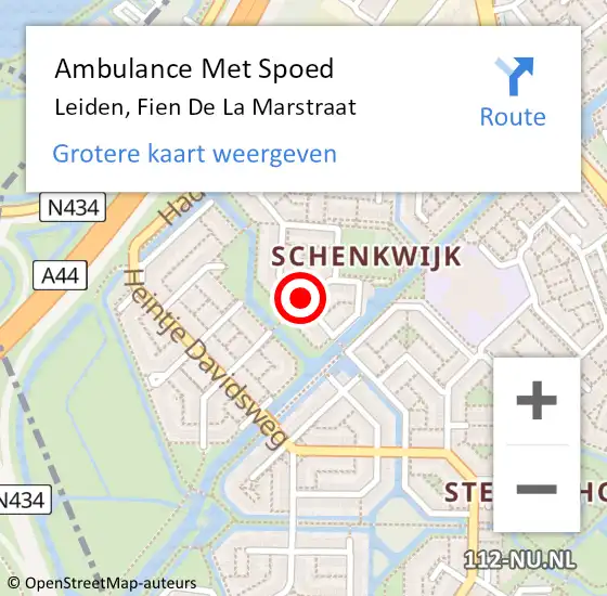 Locatie op kaart van de 112 melding: Ambulance Met Spoed Naar Leiden, Fien De La Marstraat op 13 december 2019 01:29
