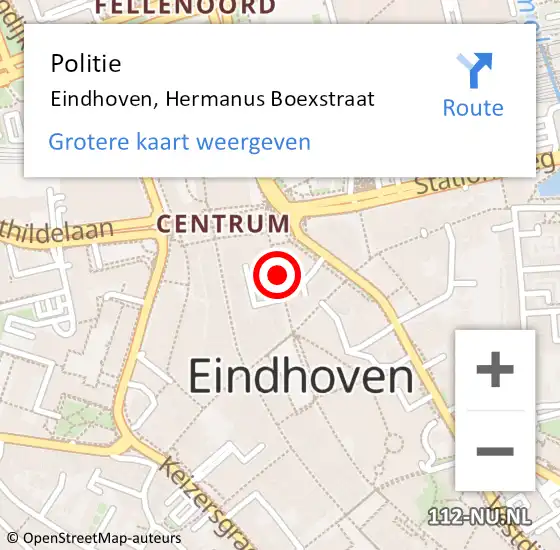 Locatie op kaart van de 112 melding: Politie Eindhoven, Hermanus Boexstraat op 13 december 2019 02:47