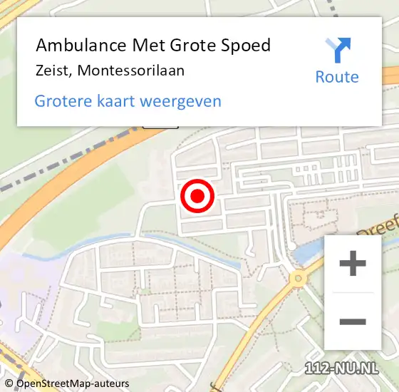 Locatie op kaart van de 112 melding: Ambulance Met Grote Spoed Naar Zeist, Montessorilaan op 13 december 2019 04:35