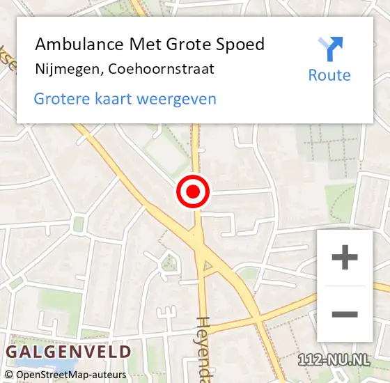 Locatie op kaart van de 112 melding: Ambulance Met Grote Spoed Naar Nijmegen, Coehoornstraat op 13 december 2019 07:47