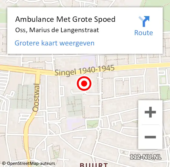 Locatie op kaart van de 112 melding: Ambulance Met Grote Spoed Naar Oss, Marius de Langenstraat op 13 december 2019 09:14