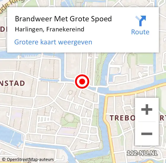 Locatie op kaart van de 112 melding: Brandweer Met Grote Spoed Naar Harlingen, Franekereind op 13 december 2019 10:12