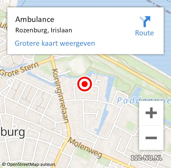 Locatie op kaart van de 112 melding: Ambulance Rozenburg, Irislaan op 13 december 2019 12:17