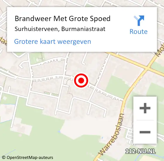 Locatie op kaart van de 112 melding: Brandweer Met Grote Spoed Naar Surhuisterveen, Burmaniastraat op 13 december 2019 12:45