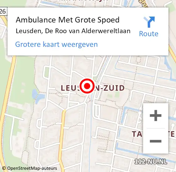 Locatie op kaart van de 112 melding: Ambulance Met Grote Spoed Naar Leusden, De Roo van Alderwereltlaan op 22 april 2014 18:02